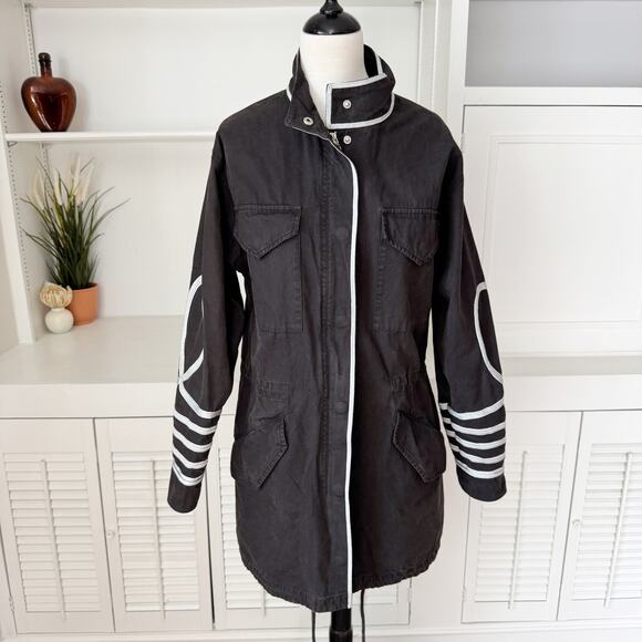 Michael Kors Embellished Washed Canvas Military Parka Black Size XS - Picture 3 of 9